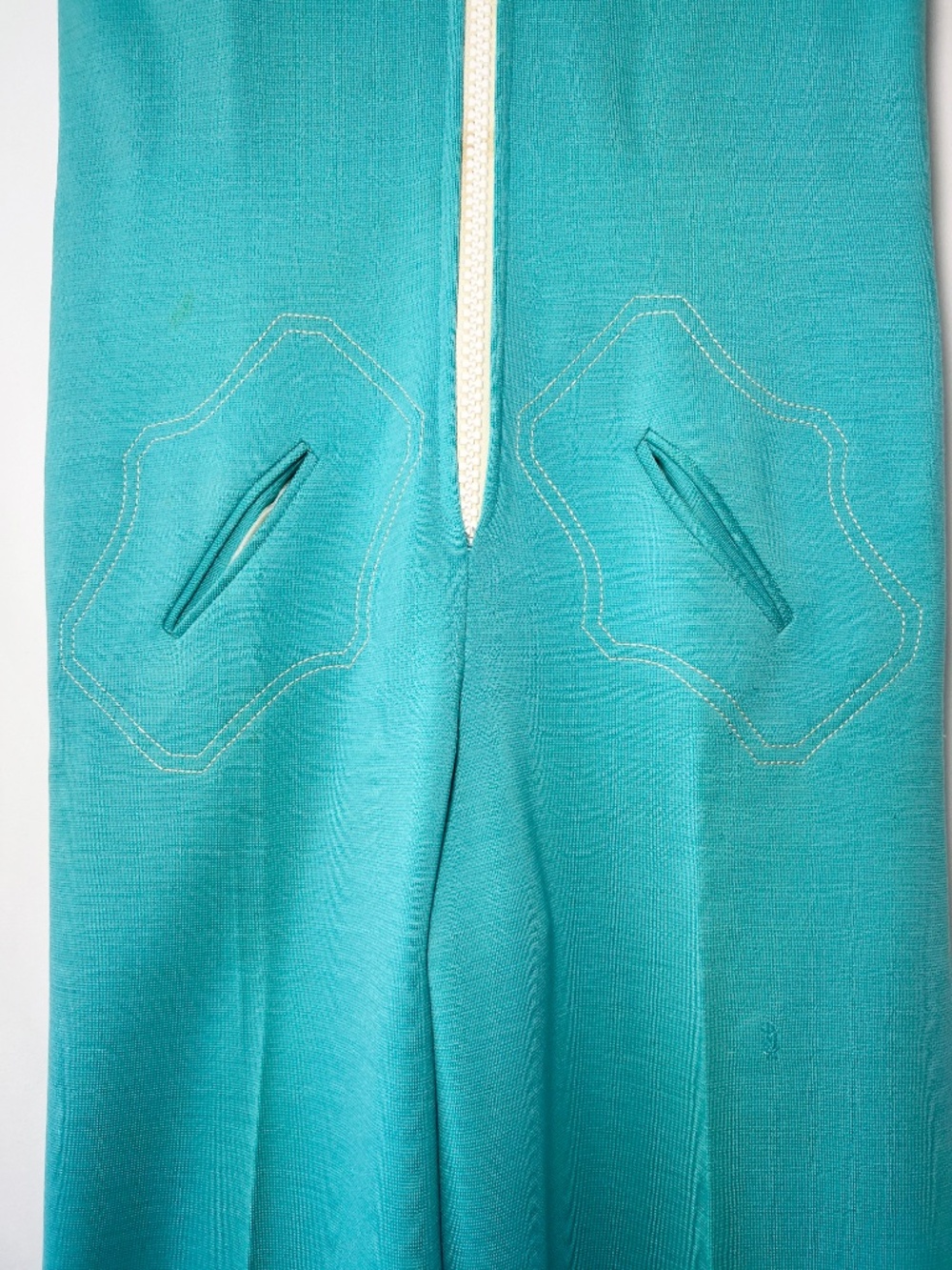 1970s French jumpsuit turquoise zippered wool one piece  small - Picture 9 of 15